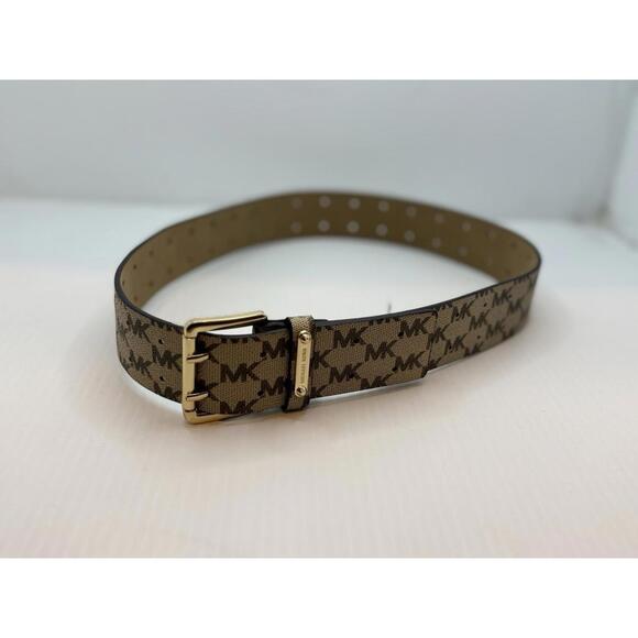 Michael Kors Women\'s Gold Buckle Belt, Brown/Luggage MK Logo Size S main image 8